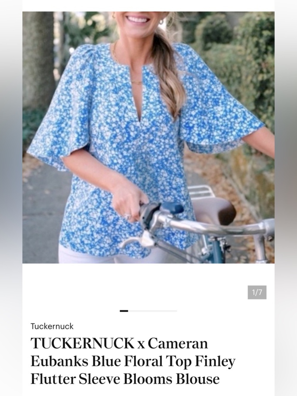 Tuckernuck Blue Floral Finley Flutter Sleeve Top